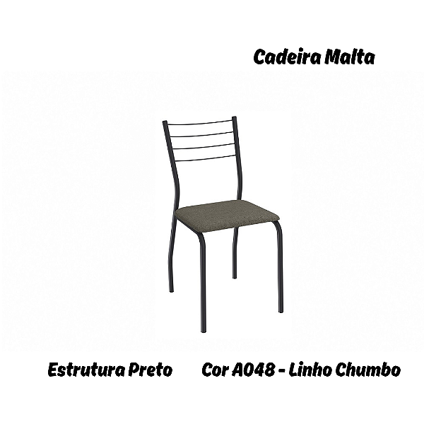 Par de Cadeiras Malta - Ref. 2C140-PR - Estampa: A048 (Linho Chumbo) Preto - Kappesberg