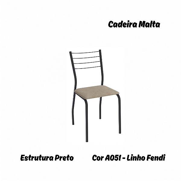 Par de Cadeiras Malta - Ref. 2C140-PR - Estampa: A051 (Linho Fendi) Preto - Kappesberg