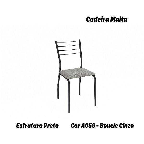 Par de Cadeiras Malta - Ref. 2C140-PR - Estampa: A056 (Bouclé Cinza) Preto - Kappesberg