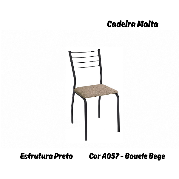 Par de Cadeiras Malta - Ref. 2C140-PR - Estampa: A057 (Bouclé Bege) Preto - Kappesberg