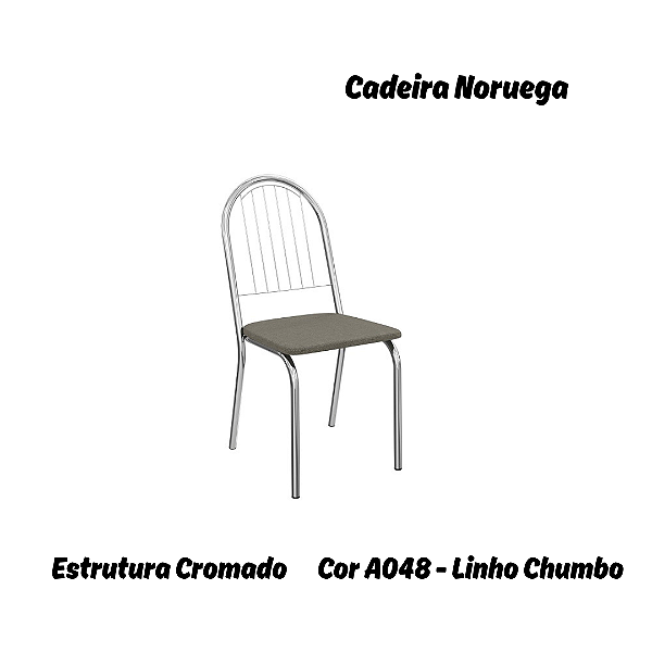 Par de Cadeiras Noruega - Ref. 2C077-CR - Estampa: A048 (Linho Chumbo) Cromado - Kappesberg