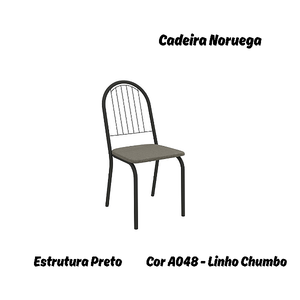 Par de Cadeiras Noruega - Ref. 2C077-PR - Estampa: A048 (Linho Chumbo) Preto - Kappesberg