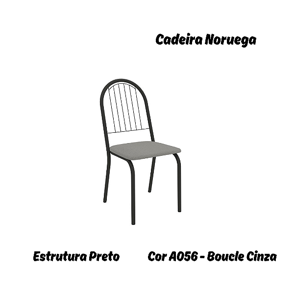 Par de Cadeiras Noruega - Ref. 2C077-PR - Estampa: A056 (Bouclé Cinza) Preto - Kappesberg