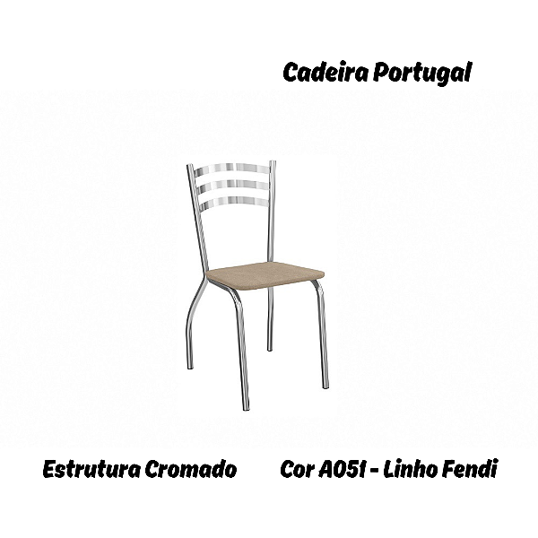 Par de Cadeiras Portugal - Ref. 2C007-CR - Estampa: A051 (Linho Bege) Cromado - Kappesberg