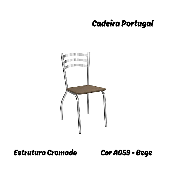 Par de Cadeiras Portugal - Ref. 2C007-CR - Estampa: A059 (Bege) Cromado - Kappesberg