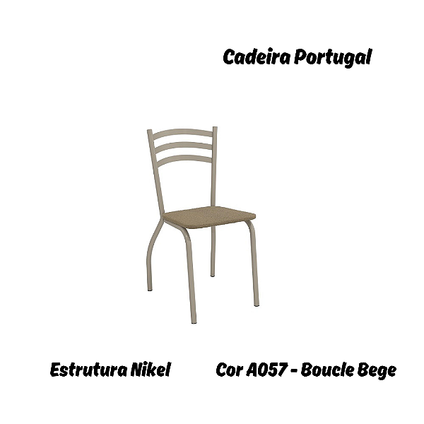 Par de Cadeiras Portugal - Ref. 2C007-NK - Estampa: A057 (Bouclé Bege) Nikel - Kappesberg