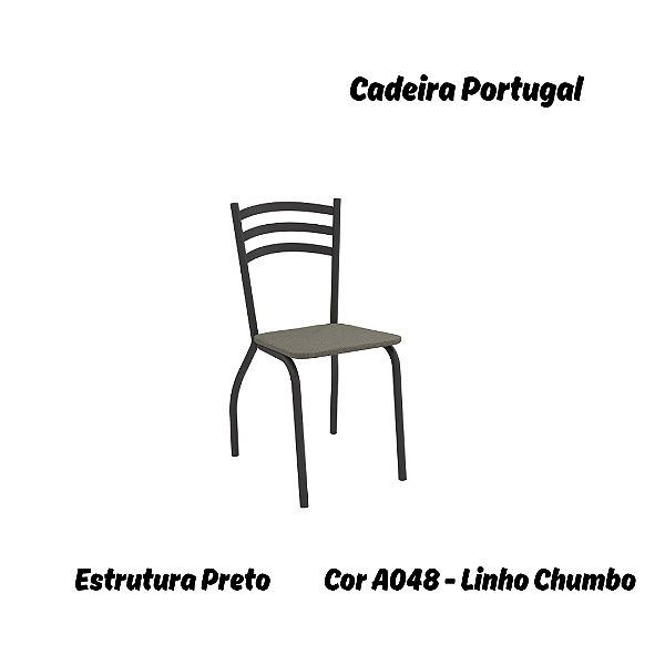 Par de Cadeiras Portugal - Ref. 2C007-PR - Estampa: A048 (Linho Chumbo) Preto - Kappesberg