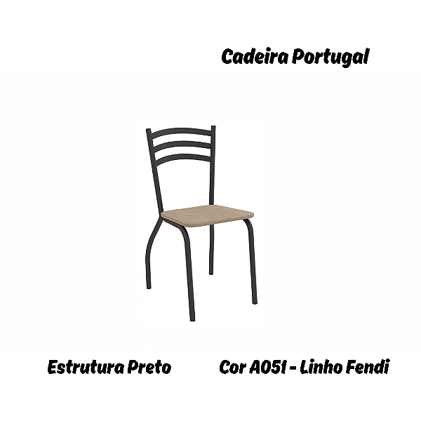 Par de Cadeiras Portugal - Ref. 2C007-PR - Estampa: A051 (Linho Fendi) Preto - Kappesberg