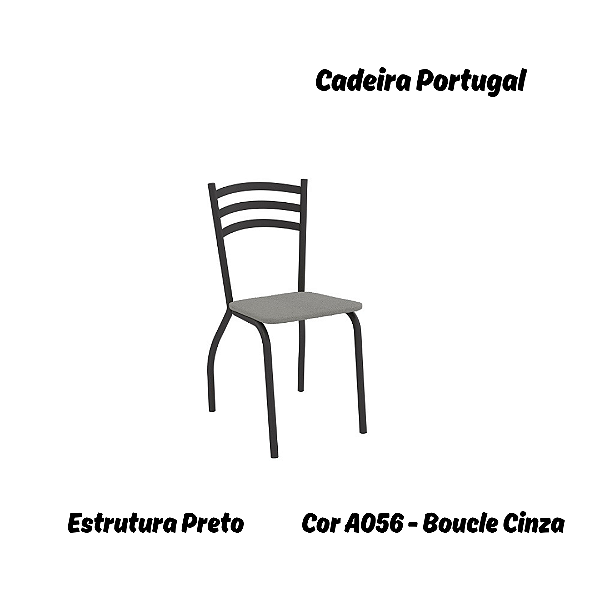 Par de Cadeiras Portugal - Ref. 2C007-PR - Estampa: A056 (Bouclé Cinza) Preto - Kappesberg