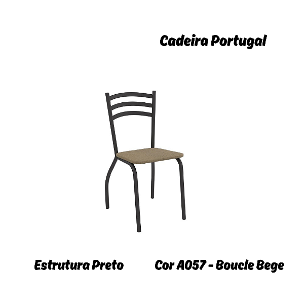 Par de Cadeiras Portugal - Ref. 2C007-PR - Estampa: A057 (Bouclé Bege) Preto - Kappesberg