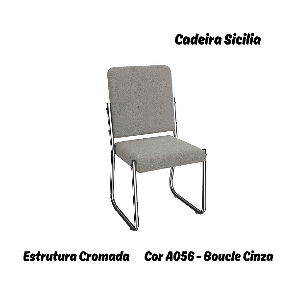 Par de Cadeiras Sicilia - Ref. 2C139-CR - Estampa: A056 (Bouclé Cinza) Cromado - Kappesberg