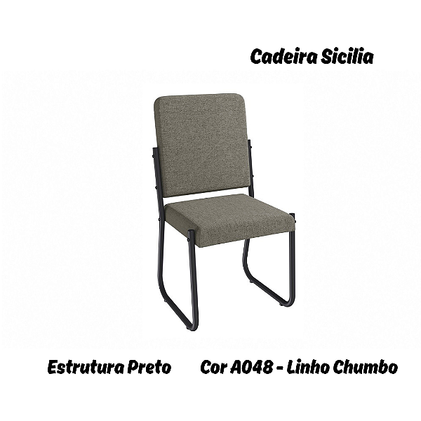 Par de Cadeiras Sicilia - Ref. 2C139-PR - Estampa: A048 (Linho Chumbo) Preto - Kappesberg
