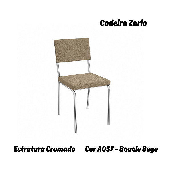 Par de Cadeiras Zaria - Ref. 2C128-CR - Estampa: A057 (Bouclé Bege) Cromado - Kappesberg
