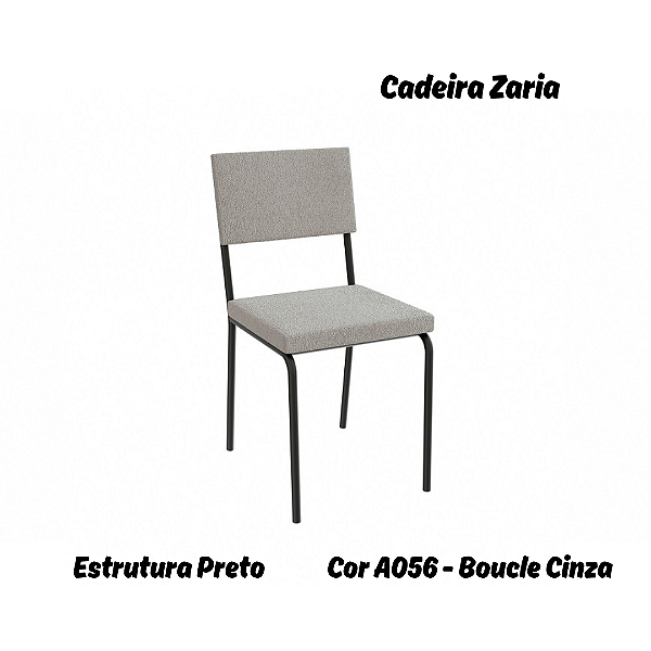 Par de Cadeiras Zaria - Ref. 2C128-Pr - Estampa: A056 (Bouclé Cinza) Preto - Kappesberg