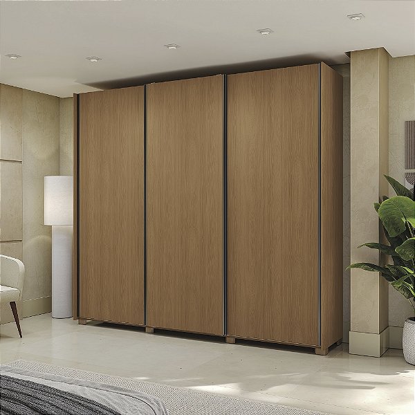 Roupeiro 260cm 03 Portas de Correr 04 Gavetas c/ Pés - Ref. CB03T582 - Canela - Kappesberg