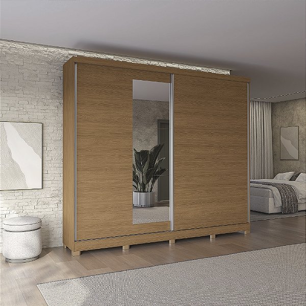 Roupeiro 02 Portas de Correr 04 Gavetasc/ Pés e Espelhos - Ref. CB01T583 - Canela/Canela-Off - Kappesberg