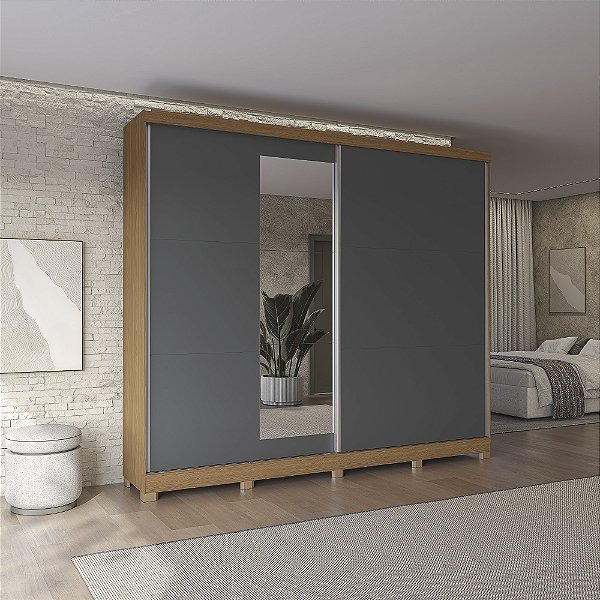 Roupeiro 02 Portas de Correr 04 Gavetas - Ref. CB01T583 - Canela/Grafite - Kappesberg