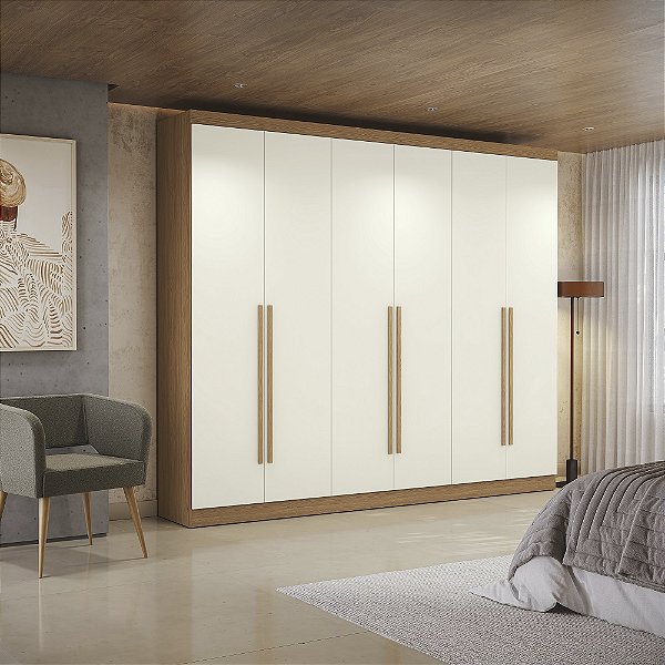 Roupeiro 06 Portas 03 Gavetas - Ref. T580 - Canela/Off White - Kappesberg