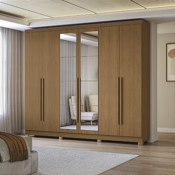 Roupeiro 06 Portas 03 Gavetas c/ Pés e Espelhos - Ref. CB01T580 - Canela - Kappesberg