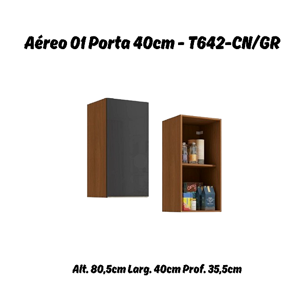 Aéreo 01 Porta 40cm - Ref. T642 - Canela/Grafite - Linha Vibra - Kappesberg