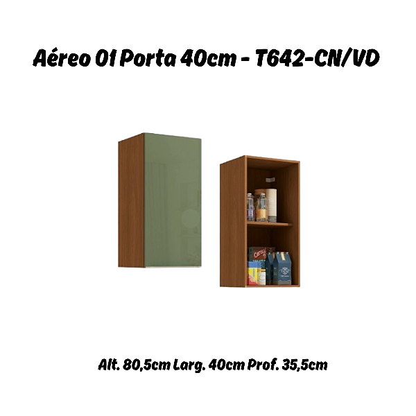 Aéreo 01 Porta 40cm - Ref. T642 - Canela/Verde - Linha Vibra - Kappesberg