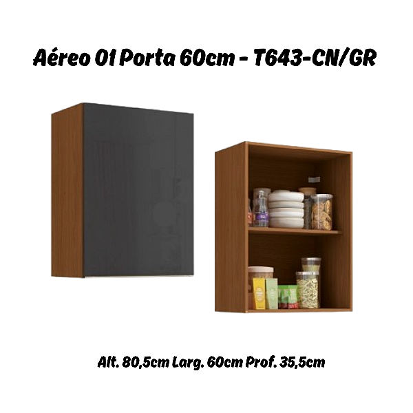 Aéreo 01 Porta 60cm - Ref. T643 - Canela/Grafite - Linha Vibra - Kappesberg