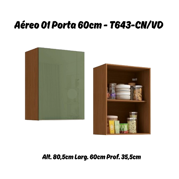 Aéreo 01 Porta 60cm - Ref. T643 - Canela/Verde - Linha Vibra - Kappesberg