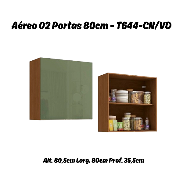 Aéreo 02 Portas 80cm - Ref. T644 - Canela/Verde - Linha Vibra - Kappesberg
