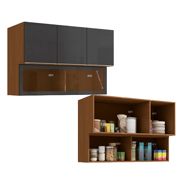 Aéreo 04 Portas 120cm - Ref. T651 - Canela/Grafite - Linha Vibra - Kappesberg