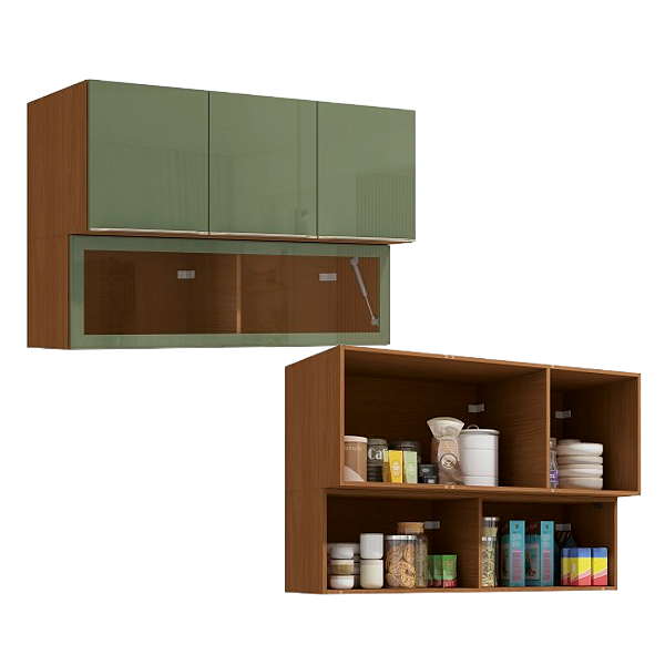 Aéreo 04 Portas 120cm - Ref. T651 - Canela/Verde - Linha Vibra - Kappesberg