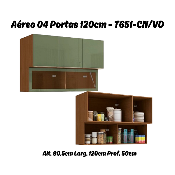 Aéreo 04 Portas 120cm - Ref. T651 - Canela/Verde - Linha Vibra - Kappesberg