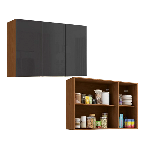 Aéreo 03 Portas 120cm - Ref. T648 - Canela/Grafite - Linha Vibra - Kappesberg