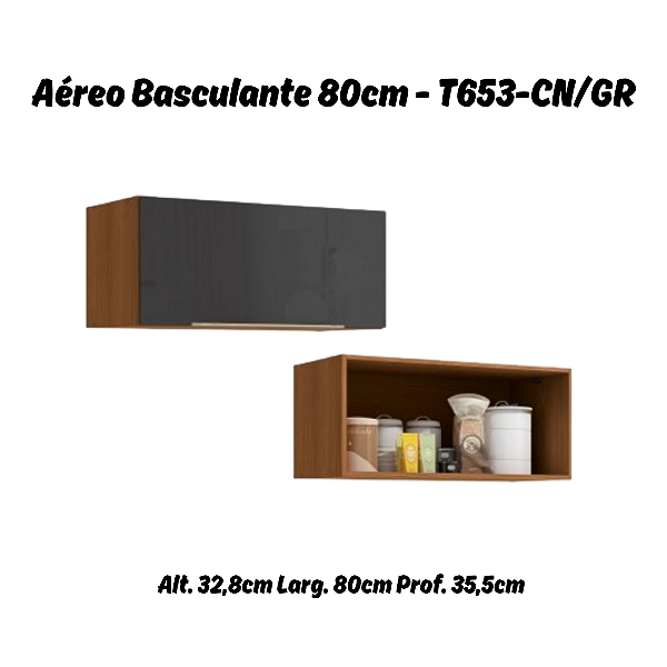 Aéreo 01 Porta Basculante 80cm - Ref. T653 - Canela/Grafite - Linha Vibra - Kappesberg