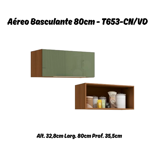 Aéreo 01 Porta Basculante 80cm - Ref. T653 - Canela/Verde - Linha Vibra - Kappesberg