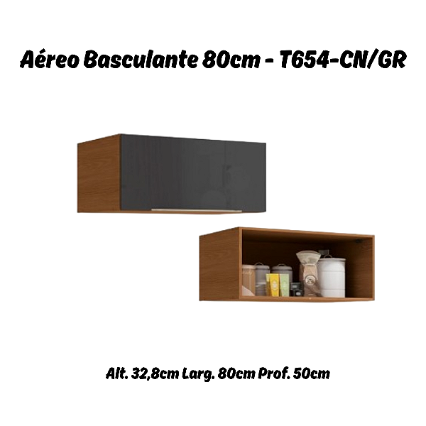 Aéreo 01 Porta Basculante 80cm - Ref. T654 - Canela/Grafite - Linha Vibra - Kappesberg