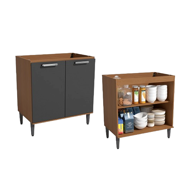 Balcão 02 Portas 80cm - Ref. T721 - Canela/Grafite - Linha Linna - Kappesberg