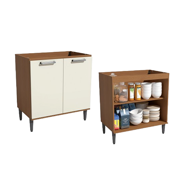 Balcão 02 Portas 80cm - Ref. T721 - Canela/Off White - Linha Linna - Kappesberg