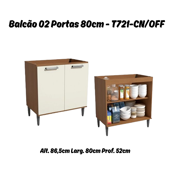 Balcão 02 Portas 80cm - Ref. T721 - Canela/Off White - Linha Linna - Kappesberg