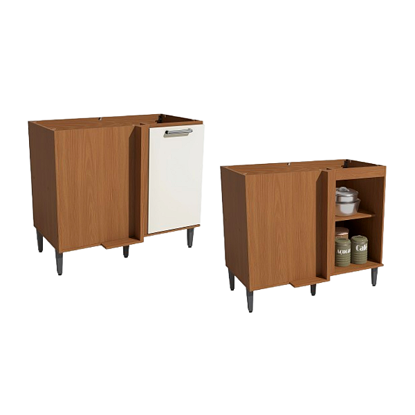 Balcão 01 Porta Canto Reto - Ref. T723 - Canela/Off White - Linha Linna - Kappesberg