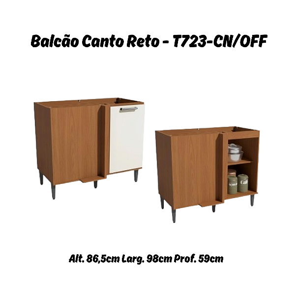 Balcão 01 Porta Canto Reto - Ref. T723 - Canela/Off White - Linha Linna - Kappesberg