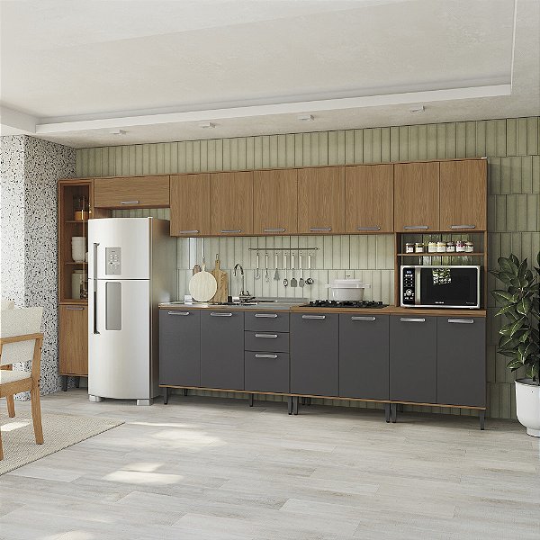 Cozinha Modulada 07 Pçs - Canela/Grafite ou Off White - Linha Linna - Kappesberg