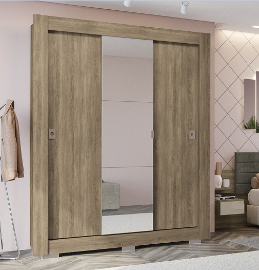 Roupeiro 03 Portas de Correr c/ Pé - Ref. CBH563 - Nogal - Kappesberg