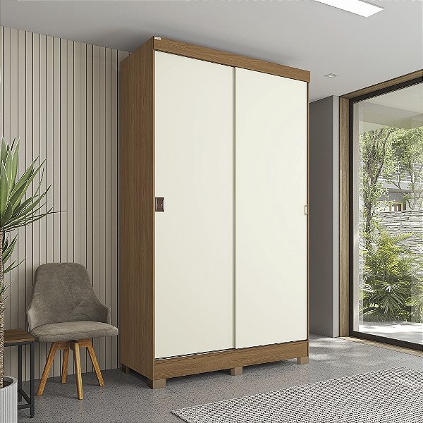 Roupeiro 02 Portas 02 Gavetas c/ Pés - Ref. CB02R588 - Canela/Off White - Móveis Kappesberg