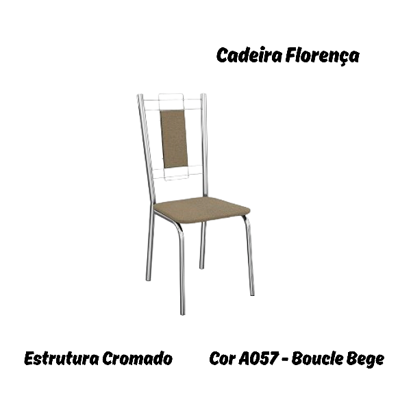 Par de Cadeiras Florença - Ref. 2C005-CR - Estampa: A057 (Bouclé Bege) Cromado - Kappesberg