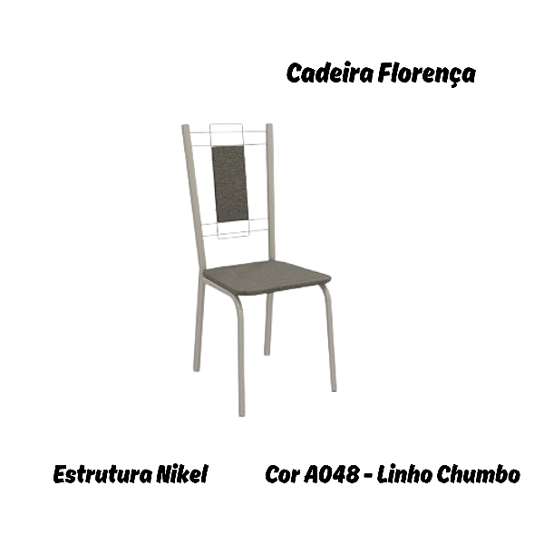 Par de Cadeiras Florença - Ref. 2C005-NK - Estampa: A048 (Linho Chumbo) Nikel - Kappesberg