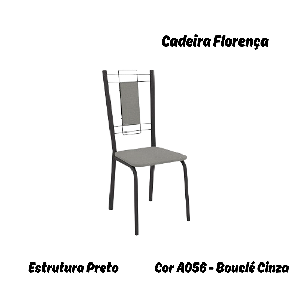 Par de Cadeiras Florença - Ref. 2C005-PR - Estampa: A056 (Bouclé Cinza) Preto - Kappesberg