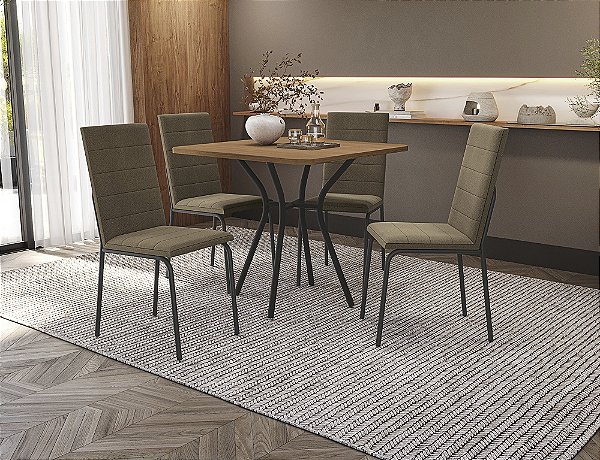 Conjunto de Mesa Sardenha 90cm + 04 Cadeiras Amsterda Preto Cor Bege - Kappes Crome