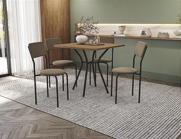 Conjunto de Mesa Sardenha 90cm + 04 Cadeiras Mali Preto Cor Bege - Kappes Crome
