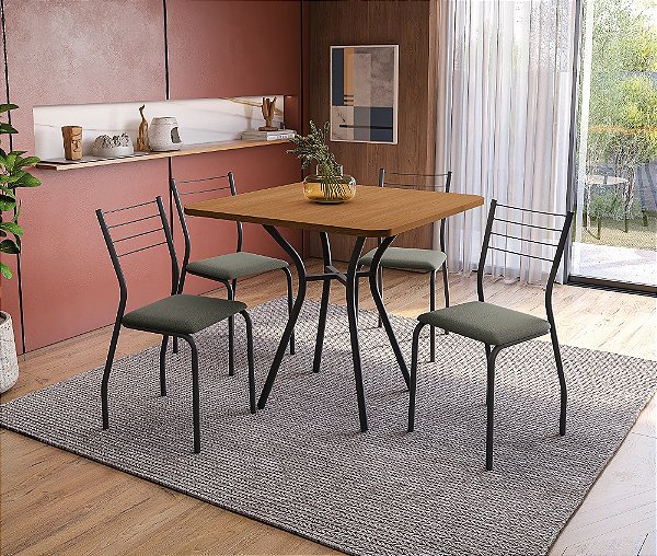 Conjunto de Mesa Sardenha 90cm + 04 Cadeiras Malta Preto Cor Cinza - Kappes Crome