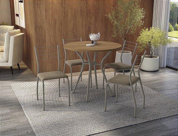Conjunto de Mesa Sardenha 90cm + 04 Cadeiras Malta Nikel Cor Capuccino - Kappes Crome